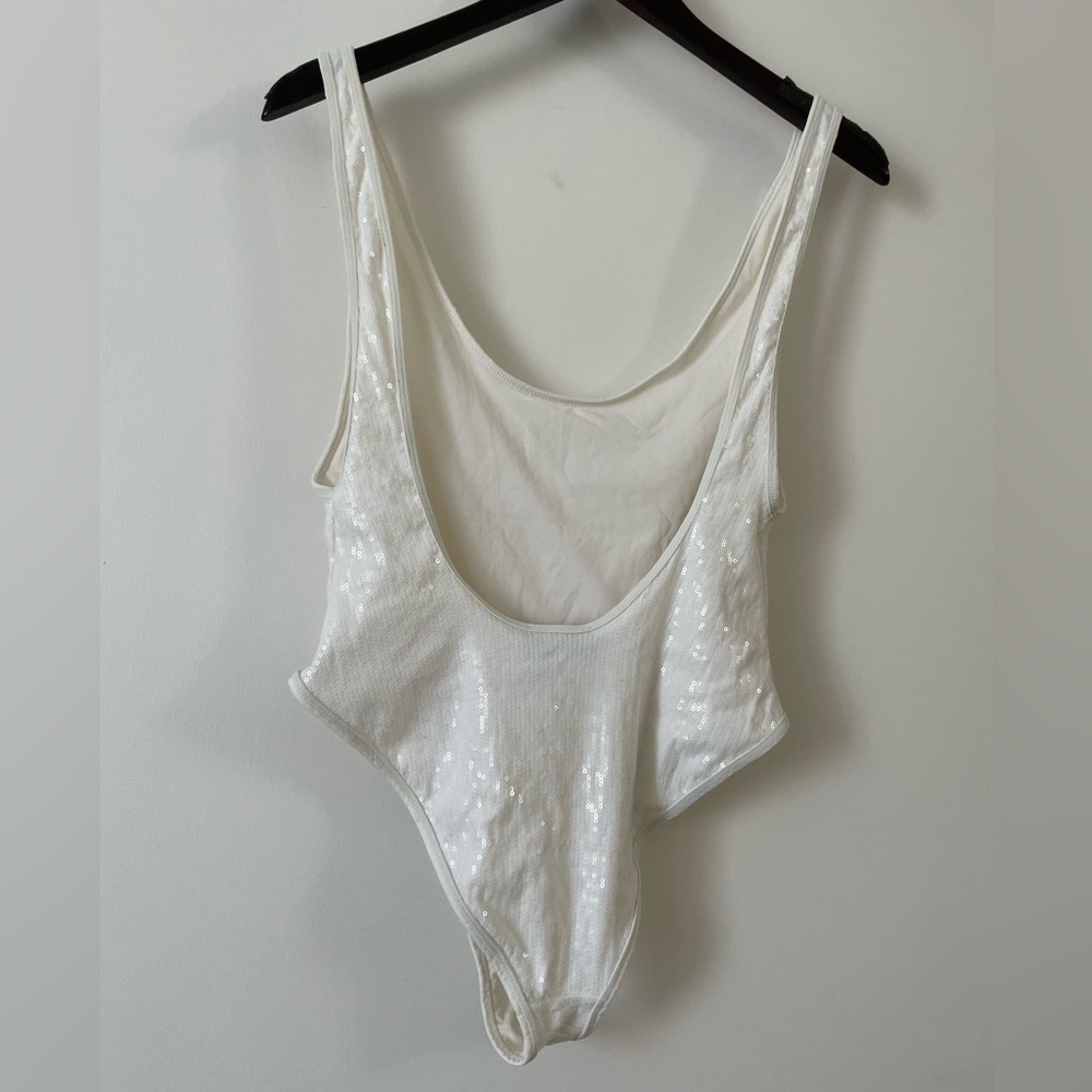Zara white sequin cheeky swimsuit size Medium M